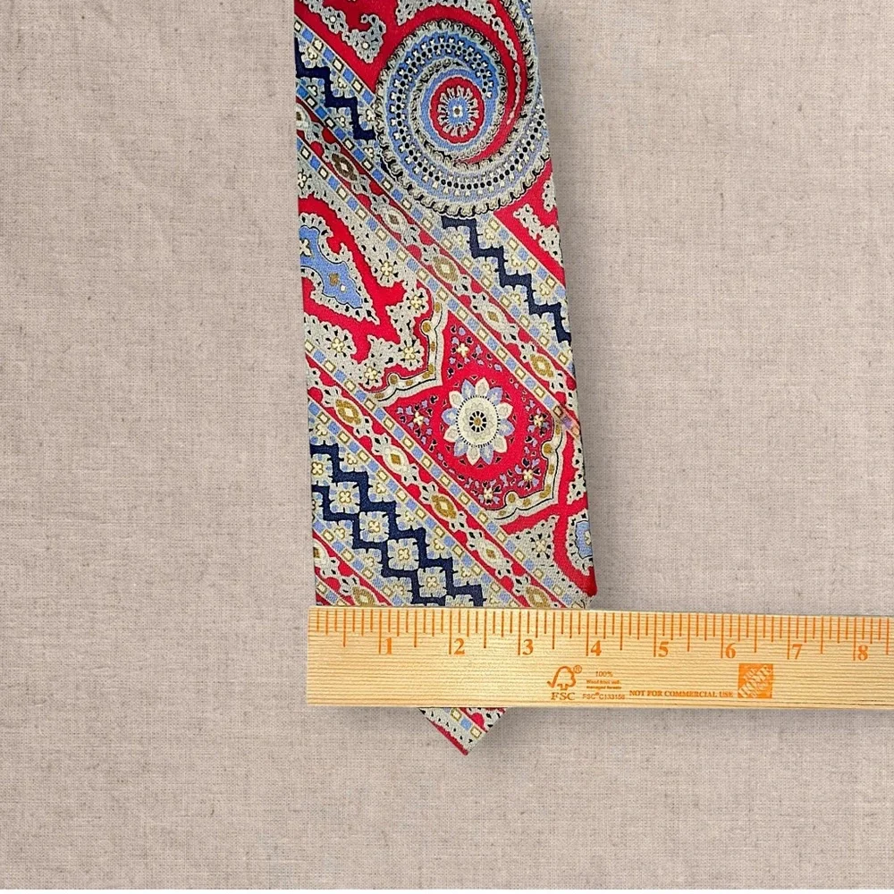 Jacques Fath Silk Paisley Tie Mens Red Blue Classic Pattern Designer